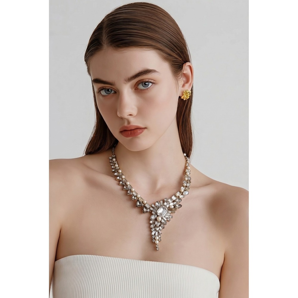 Swarovski Festivity All-Around Crystal & Pearl Necklace 5226195 Silver Tone‎